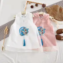 Летние Детские вечерние платья-пачки принцессы в китайском стиле без рукавов с кисточками; винтажное платье-Чонсам для девочек; vestidos