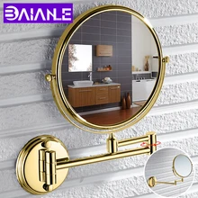 Bathroom Mirror Stainless Steel Wall Mounted Cosmetic Mirror Magnifying Make Up Mirror Gold 8 Inch Folding Double Sided Rotating 6 inch 3x magnifying round wall make up mirror two sided retractable bathroom mirror 360 degree swivel makeup mirror