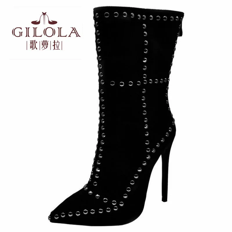 

GILOLA ankle 8cm high heels platform sexy snow women boots shoes woman autumn botas Thick Heels black #Y0736612