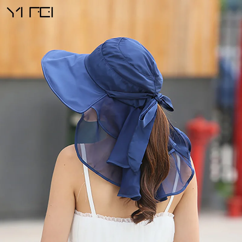 

Sun Hats With Face Neck Protection For Women Sombreros Mujer Verano Wide Brim Summer Visor Caps Anti-UV Chapeu Feminino
