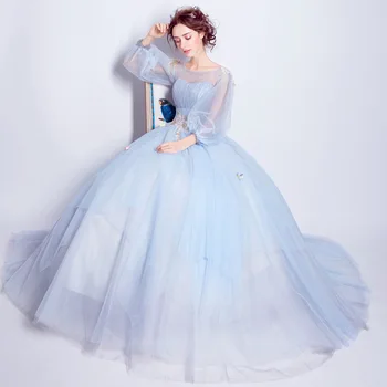 

2019 New Young Mom Sweet Long-sleeved Wrinkled Long Banquet Wedding Dress