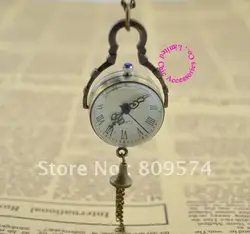 Оптовая продажа стеклянный шар карманные часы ожерелье хорошее качество брелок часы кварцевые хороший урожай Новый Бронзовый с цепочкой