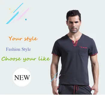 

WJ Men's Casual Wear Cotton Clothes Home Furnishing V Neck Short Sleeved Men Comfortable Shirt(not Include Pants)