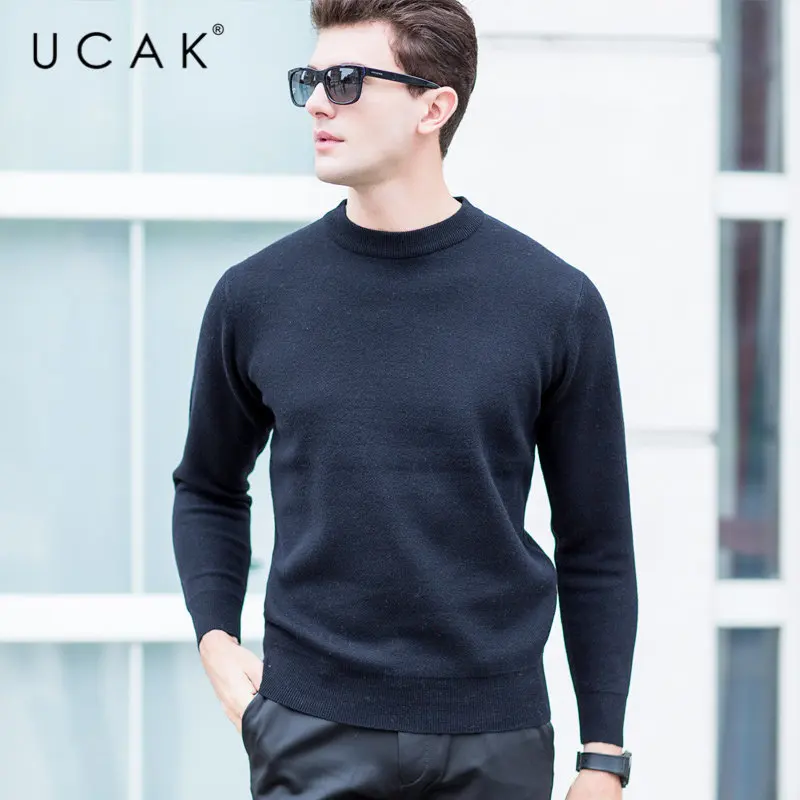 UCAK Brand Sweater Men Autumn Winter Thick Warm O-Neck Pull Homme Pure Merino Wool Pullover Men Knitwear Cashmere Sweaters U3016