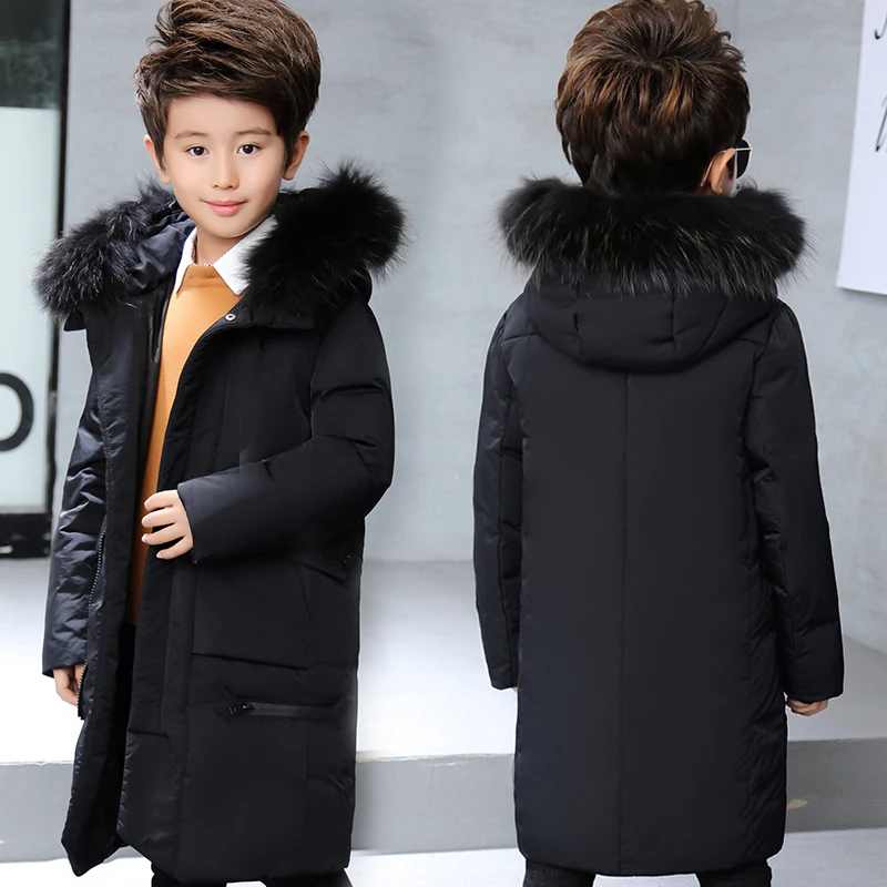 

XYF8888 Winter 100% White Duck Down Jacket Child Solid color Hooded Keep Warm Thick Coat Girls Long Outerwear Boys Windbreaker