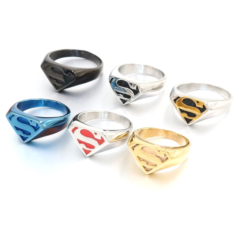 

316L Stainless steel The new hot superman Silver Black Blue Eed punk ring the men's and women's ring personality ring wholesale