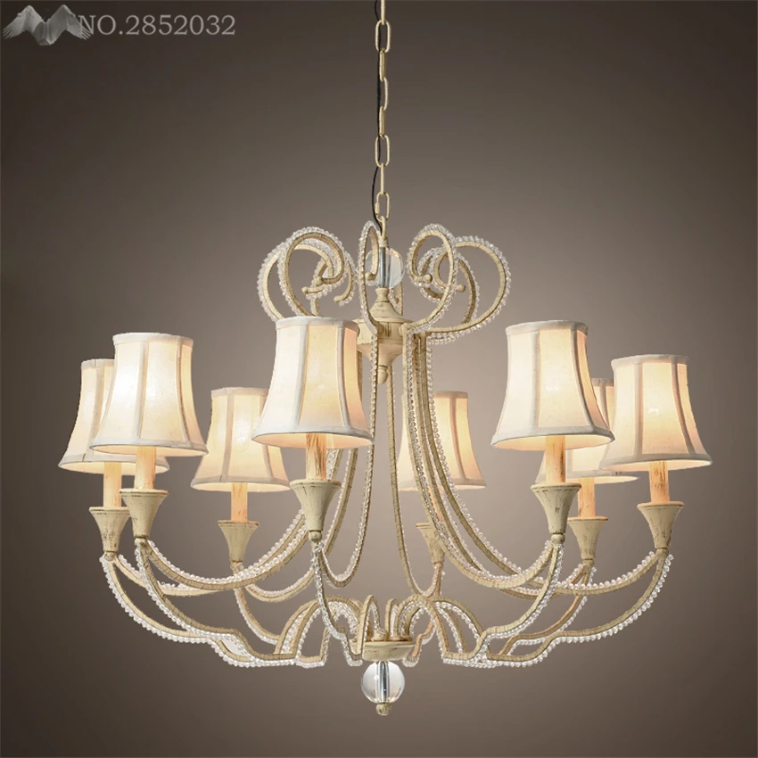 

LFH Modern American Vintage Crystal Copper Chandelier Bedroom Kitchen Living Room Fabric Lampshade Ceiling Home Lighting Fixture