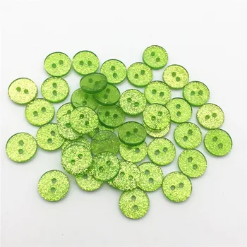

500pcs Lime Green with Silver Glitter Sparkly 13mm 2 Holes Round Resin Buttons for Women's Clothes Sewing Accessory Baby Button