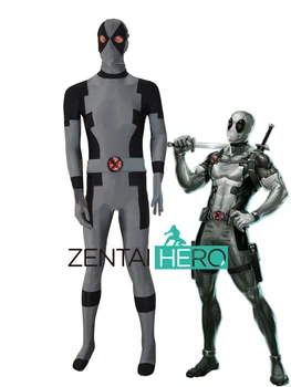 

Free Shipping Mr. Pool Black&Gray Deadpool Costume Zentai Wade Wilson Suit Halloween Cosplay Fullbody Costume For Adult and Kids