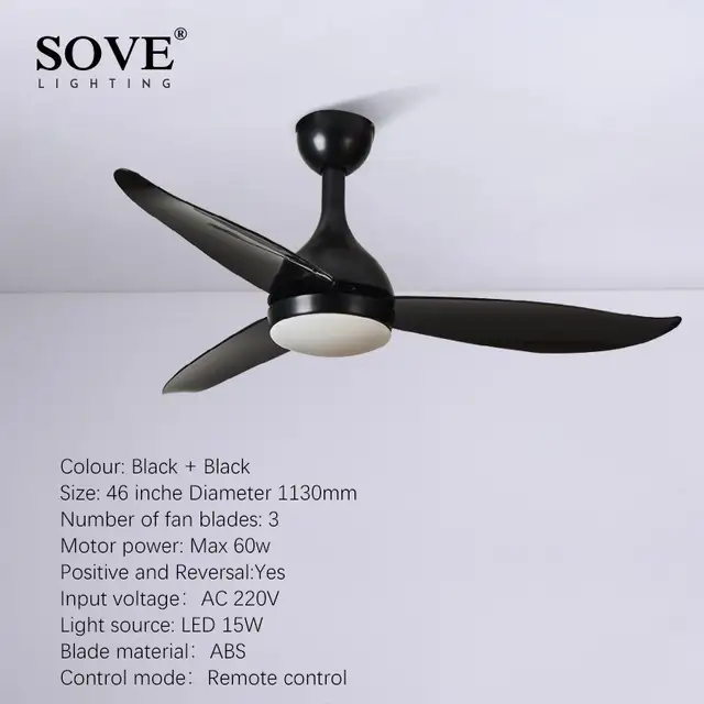 Sove Modern Led Ceiling Fans With Lights Bedroom Home Black