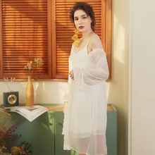 Сезон: весна–лето женская ночная одежда дома вечерний комплект с платьем прозрачный кружевной халат кимоно внутри сексуальная ночная рубашка Винтаж пеньюар наборы