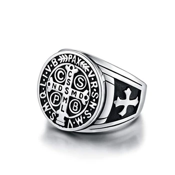 

EVERLEAD St Benedict Exorcism Ring for Men Stainless Steel Catholic Roman Cross Demon Protection Ghost Hunter