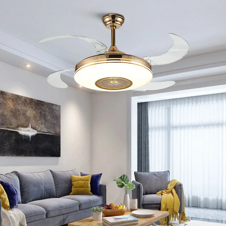 42 Inch LED Ceiling Fans with Warm, Daylight, Cool White Light Foldable Invisible Fan Ceiling Fans Lights