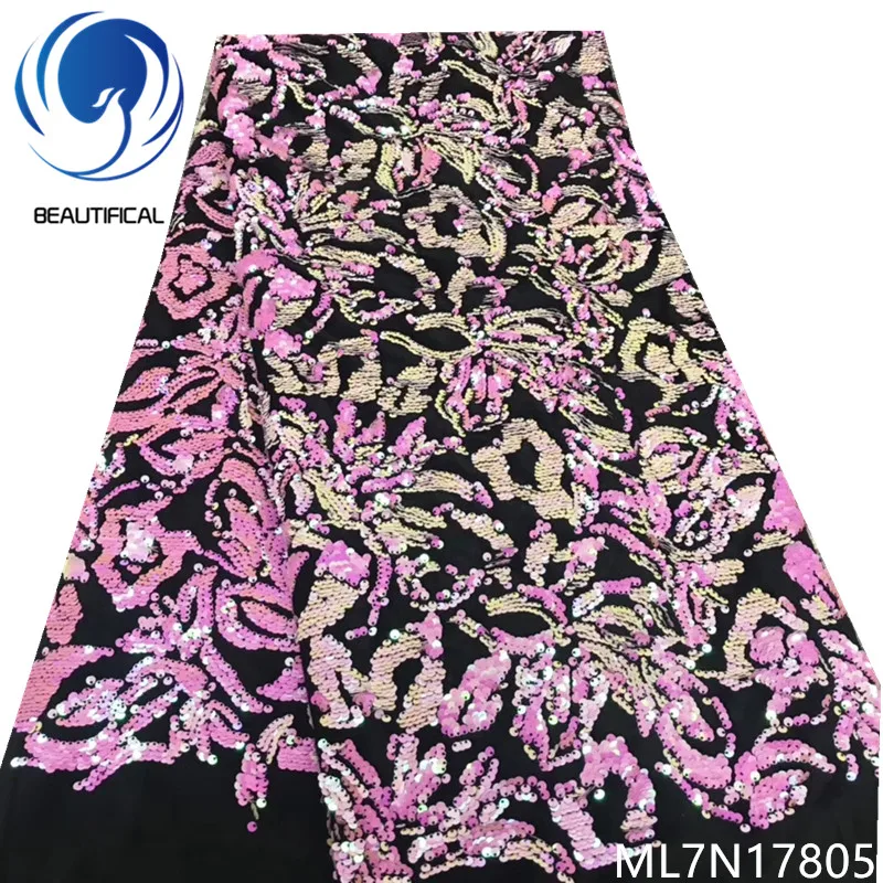 

Beautifical african lace fabrics for wedding Fashion Flannel fabrics sequins embroidery lace fabric nigerian lace fabric ML7N178