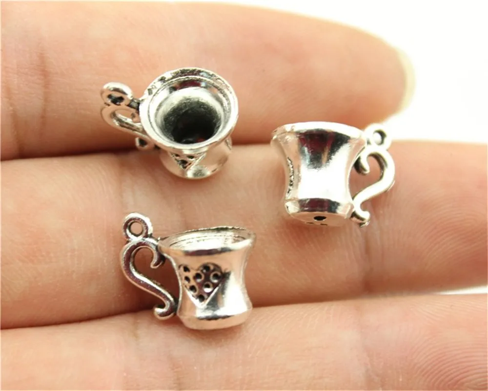 

WYSIWYG 8pcs 10x15mm 2 Colors Antique Silver Antique Bronze Plated 3D Tea Cup Charms Charms Tap Cup Coffee Cup Charm