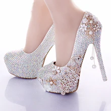 Г.; Роскошные ручной работы Crystal AB Цвет свадебные туфли элегантные Вечерние туфли для торжеств к строгому костюму невесты высокие ботинки на каблуках