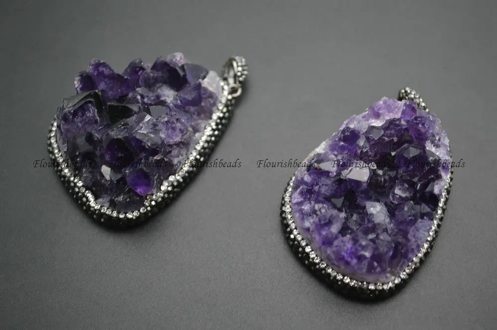 Натуральный Drusy Аметист Кварцевый произвольной формы камень кулон проложенный