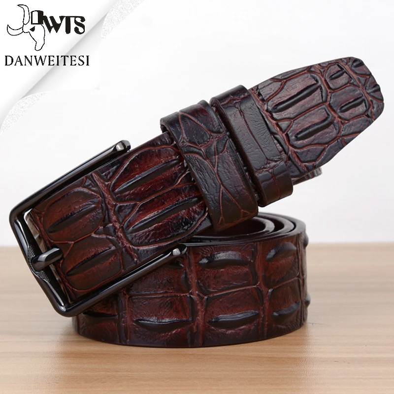 

[DWST] belt mens luxury crocodile pattern belt leather mens belts cinturones hombre pin buckle ceinture male business designer