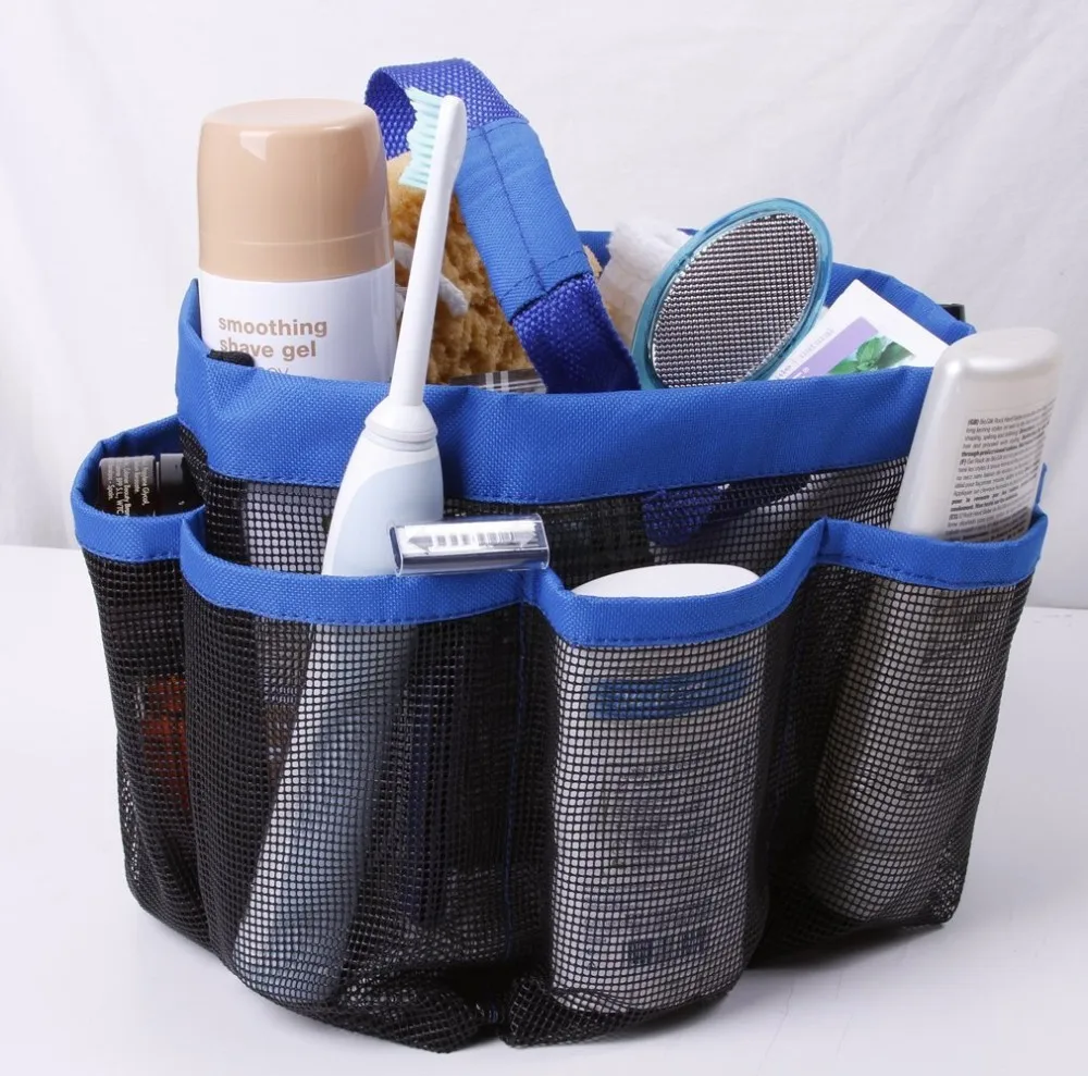 

8 Pocket Mesh Bath Shower Caddy Cloth Storage Box Travel Tote Handle Bathroom Bag- For Spa Dorm Gym