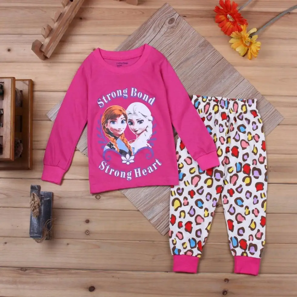 Комплект одежды для девочек; пижамы для малышей; топы с длинными рукавами с принтом Эльзы и Анны для девочек; хлопковые детские пижамы; комплект одежды для детей на осень