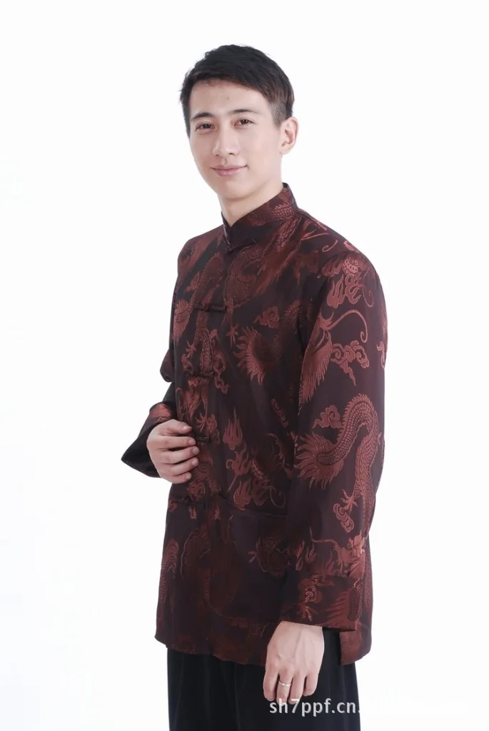 Традиционный Костюмы Для мужчин пятидесяти лет мужчина натурального шелка мужской китайский Стиль костюм Cheongsam Топ древних пожилые одежда