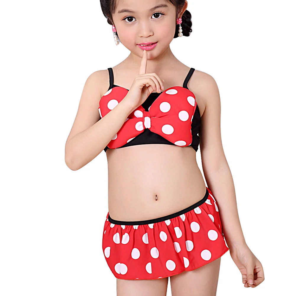 

80cm -120cm Summer Dot Printed Childrens' Swimwear Kids Girls Bikini Sets 2017 For Beach Playing Beachwear Bathing suit