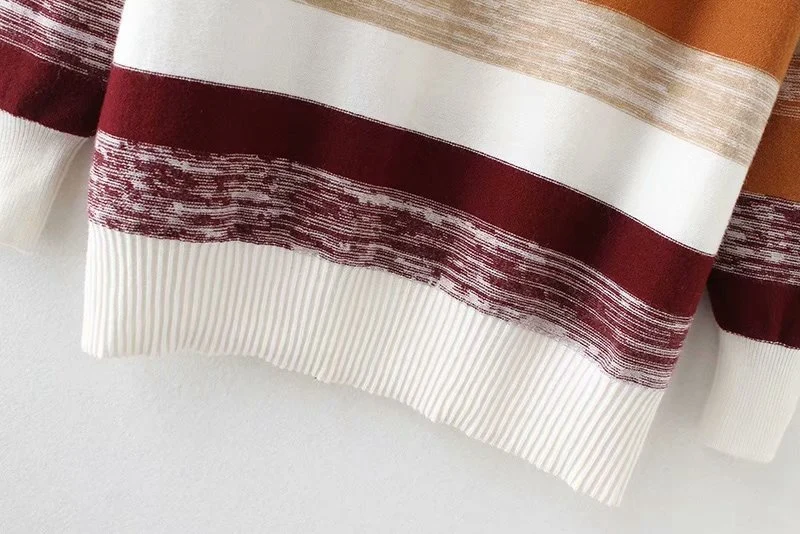 Plus Size Sweater Women Casual Loose Knitted Pullover Long Sleeve Spring Autumn Striped Sweaters SWM1207