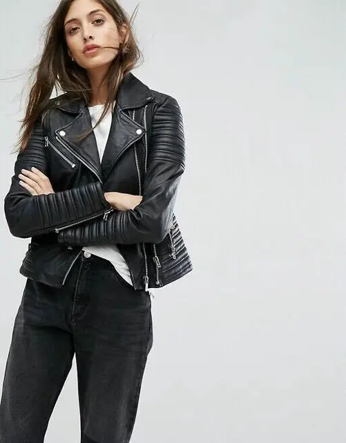 Motorcycle Jacket with Side Zipper made of Faux Leather