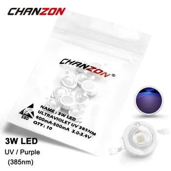 10 Pieces 3W LED Light Bulb Lamp UV Ultraviolet 385nm 3-3.4V 400mA-500mA High Power 3 W Watt Purple Ultra Violet Chip 3Watt COB