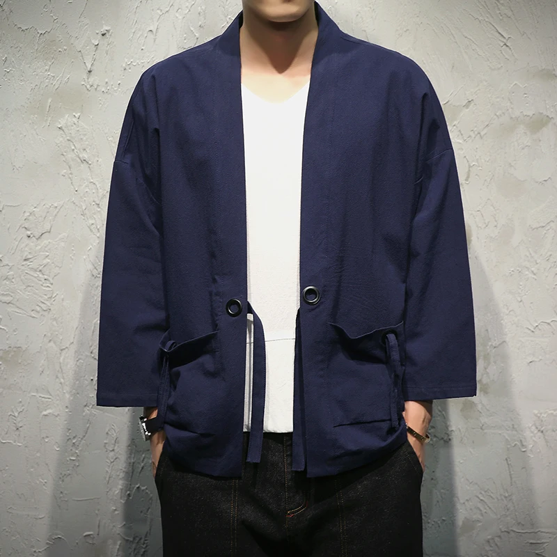Mens Ethnic Kimono Jackets Linen Cotton Cardigan Baggy Tops Trend Casual Shirts