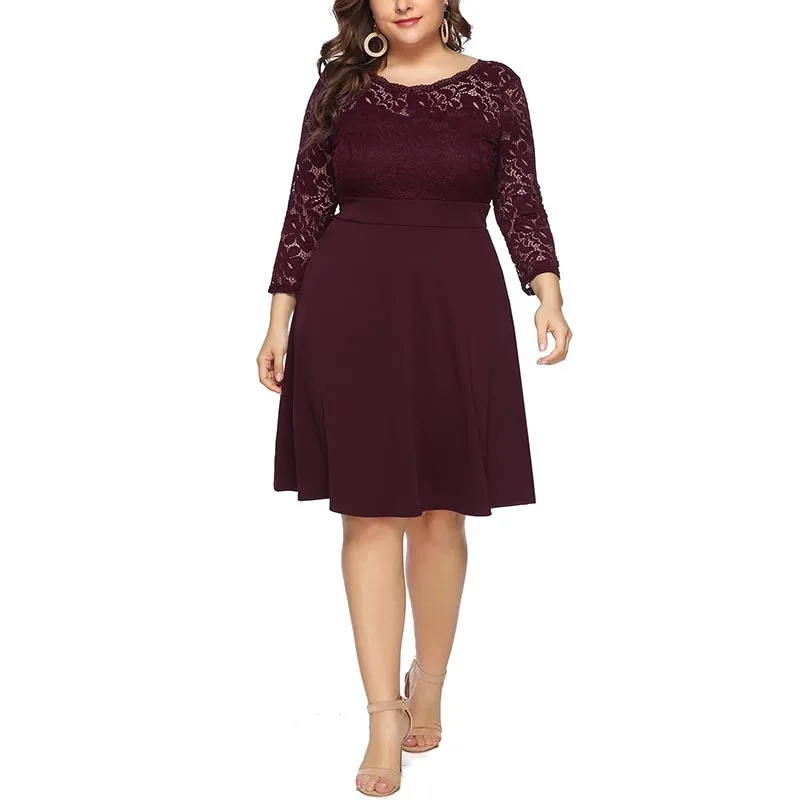 

New Lace Patchwork A Line Sweat Vintage Dress Women Sexy Lace Dress
