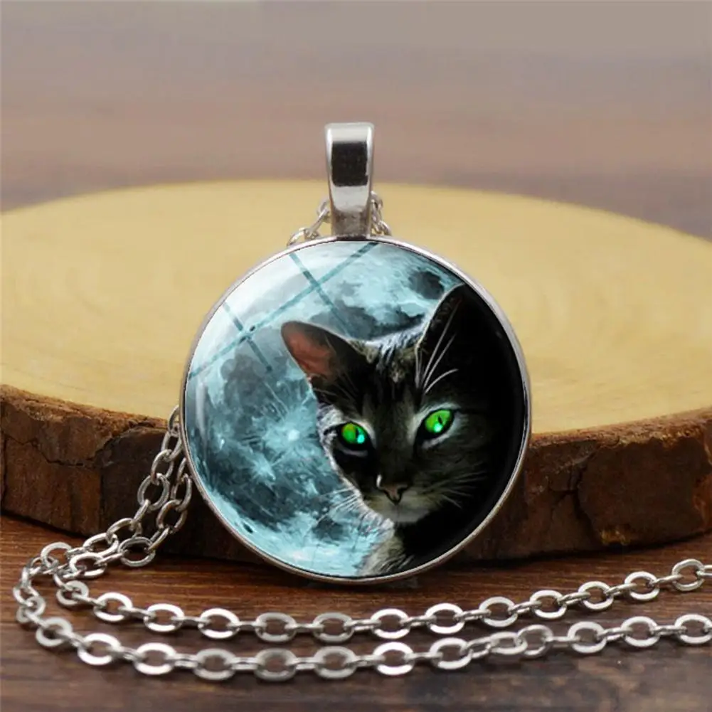 

Faux Cabochon Pendant Sweater Chain Necklace Women Cat Pattern Pendent Necklace Fashion Jewelry Valentine's Day Gift