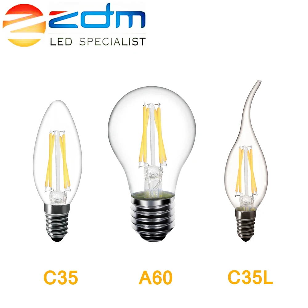 

ZDM LED Edison Filament Light lamp Bulbs Globe 2W 4W 6W vintage decorative lamp E14 LED E27 bulb 220v LED E14 C35 E27 A60