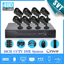 Дома 16ch видеонаблюдения Камера Системы 16ch HDMI DVR Открытый DayNight ИК-Пуля Камера комплект Цвет Товары теле- и видеонаблюдения Системы sk-204