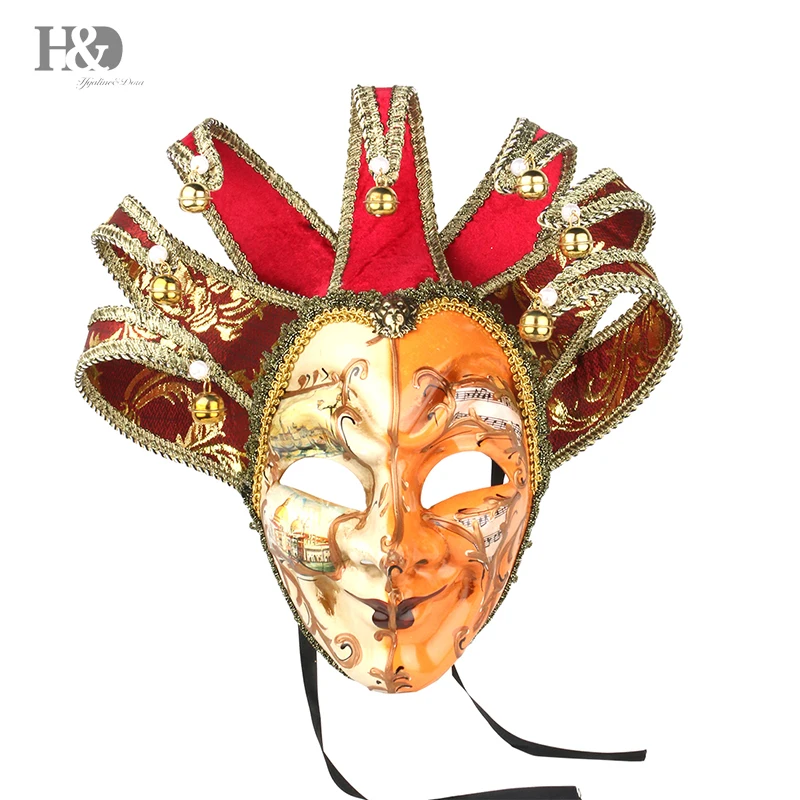 

H&D Jolly Venetian Comedy Mask Red Color Exquisite Decoration Jester Masks For Party Holloween