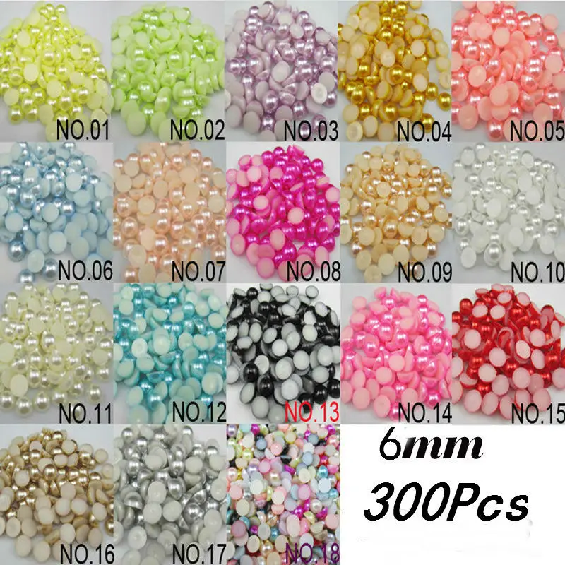 

Free Shipping Many Colors 6mm 300Pcs Craft ABS Imitation Pearls Half Round Flatback Pearls Resin Beads Nail Art Decorate Diy
