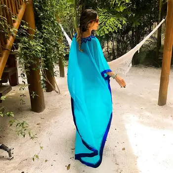 

NAIDEY Women Long Bikini Cover Up Floral Embroidery Loose Kaftan Robe Beach Dress Dolman Sleeve Swimsuit Cover Ups Plus Size