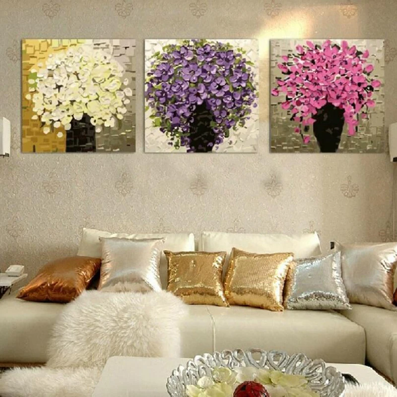 

Three-picture Combination Flower DIY Painting By Numbers Hand Picture Wall Art Modern Oil Painting For Wedding Decoration