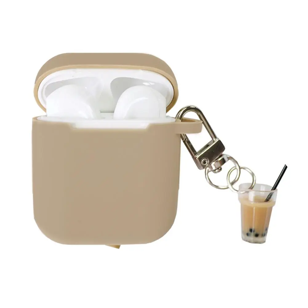 

Protective Case Cover Wireless Bluetooth Headset Personality Innovative Silicone Case Milk Tea Color For AirPods