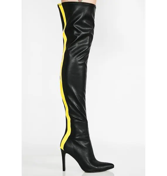 Amarillo Chic Botas Invierno Mujeres A Side Las Dos As Nuevo Mezclado Señaló Color Show Rayas Señoras Toe Negro 2018 Largas Zip Volver De Reales Cuero E8Tqqx