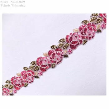 

Free Shipping 1yd x New Fuchsia Pink/Silver Flower Embroidery Sequin Lace Trim Dance Costume Decorating Sewing DIY Craf PRELC10A