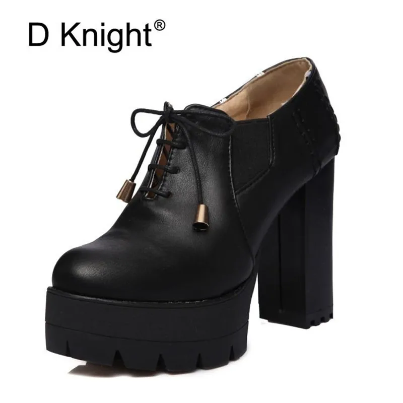 

New Women Soft Leather Thick High Heels School Shoes Vintage Lace Up Round Toe Oxford Shoes For Women Pumps Sapatos Femininos