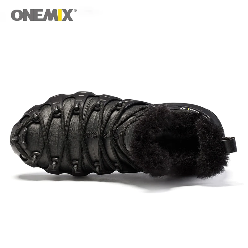 Onemix Brand Men Winter Snow Boots Waterproof Leather Sneakers Anti Slip Outdoor Keep Warm Wool Mountain Running Shoes for Women