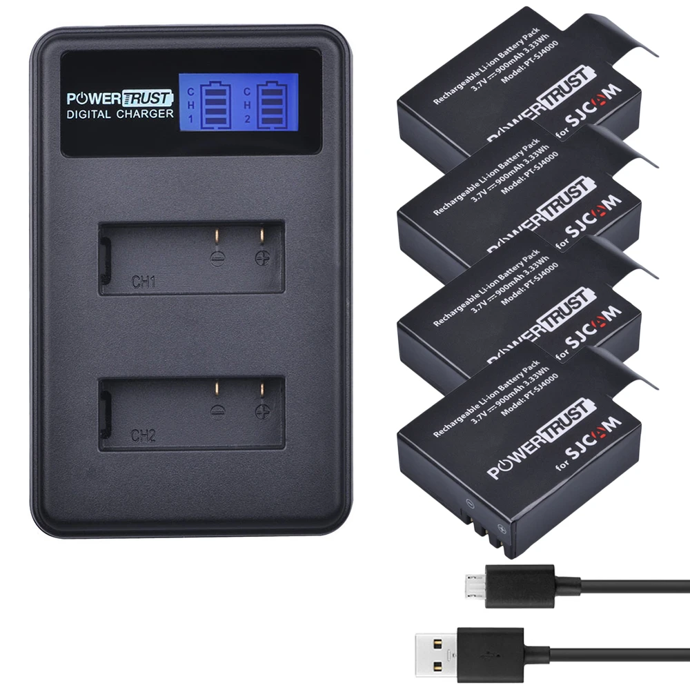 

4x Replacement SJCAM sj4000 Battery + LCD Dual USB Charger for sjcam SJ5000 sj5000x SJ6000 sj7000 sj8000 sj9000 wifi SJ M10