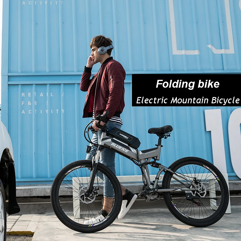 Top 48V 26 inch mountain electric bicycle 24 speed folding bike lithium battery disc brake suspension Power Assisted Cycle MTB EBIKE 1