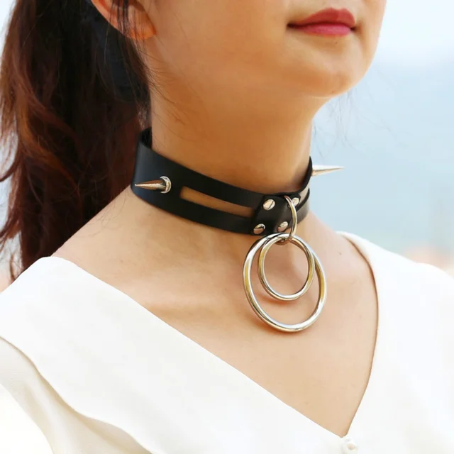 2018 Hot Bdsm Neck Collar Punk Adjustable Black Leather Choker Necklaces Rivet Circular Clavicle Chain Ddlg 2018 Hot Bdsm Neck Collar Punk Adjustable Black Leather Choker Necklaces Rivet Circular Clavicle Chain Ddlg