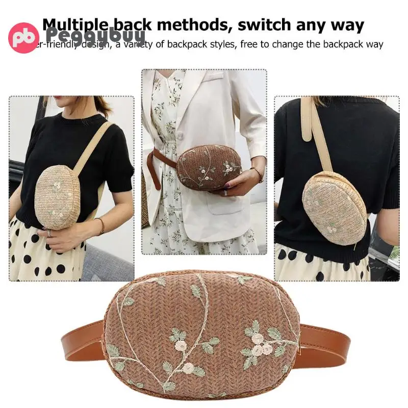 2019 соломенная поясная сумка для девочек, винтажная кружевная Цветочная декоративная женская летняя ретро соломенная поясная сумка на