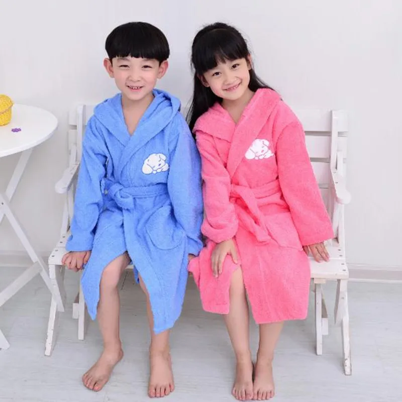 Terry Bathrobe Kids Hooded Bath Towel 