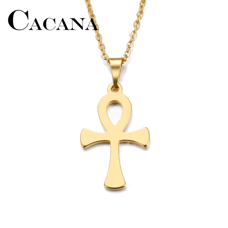 

CACANA Stainless Steel Necklace For Women Man Lover's Round Hole Cross Gold And Silver Color Pendant Necklace Engagement Jewelry
