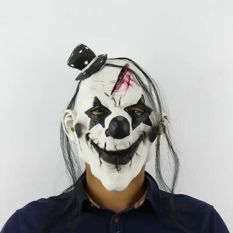 Halloween Toy Deluxe Scary Clown Mask Adult Latex White Hair Clown